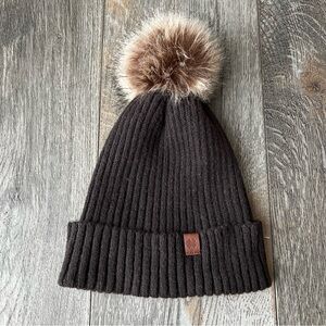 LUCKY BRAND Women's Pom Beanie Knit Brown Winter Hat One Size